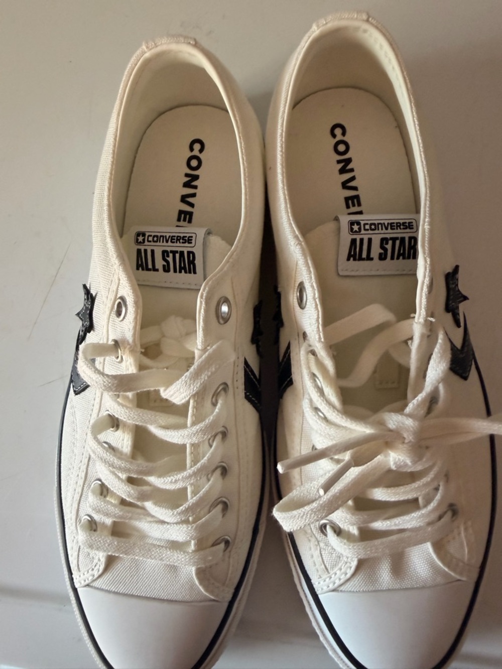 Converse White Canvas Low Top Sneakers with Black Star Chevron - Picture 4 of 4